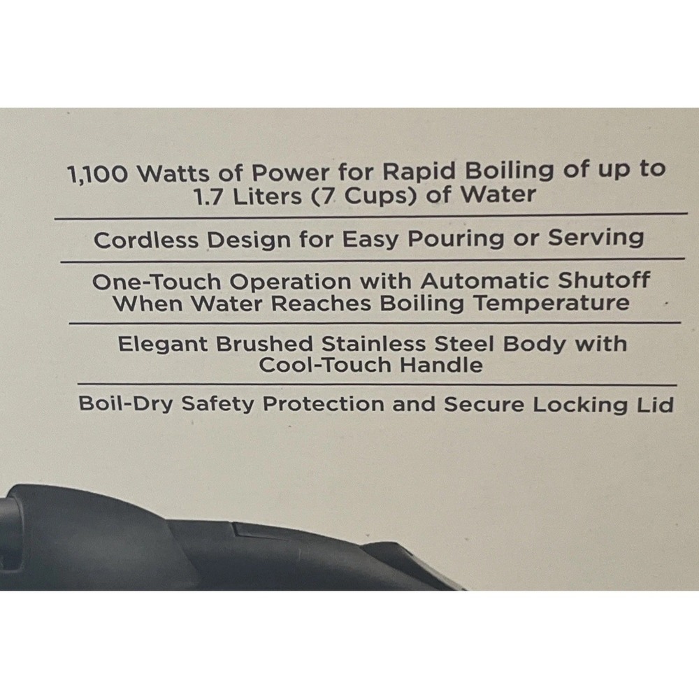 NEW Wolfgang Puck 1.7-Liter Electric Cool-Touch CORDLESS Water Kettle 1100-Watt - Picture 3 of 7